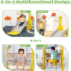 Conjunto de tobogán y columpio para niños pequeños 4 en 1, tobogán para bebés con columpio, tobogán, escalador y baloncesto, juego de columpio y tobogán para niños, juguete de parque infantil para interiores y exteriores, patio trasero, para niños pequeño