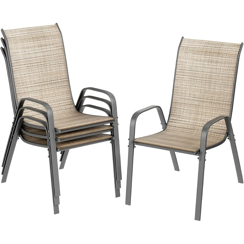 4pcs/6pcs Silla de Comedor, Silla de Balcón Apilable con Respaldo Alto, Tela Textilene, Estructura de Acero, Adecuada para Jardín, Patio, Balcón, Restaurante, Capacidad de Carga 150kg