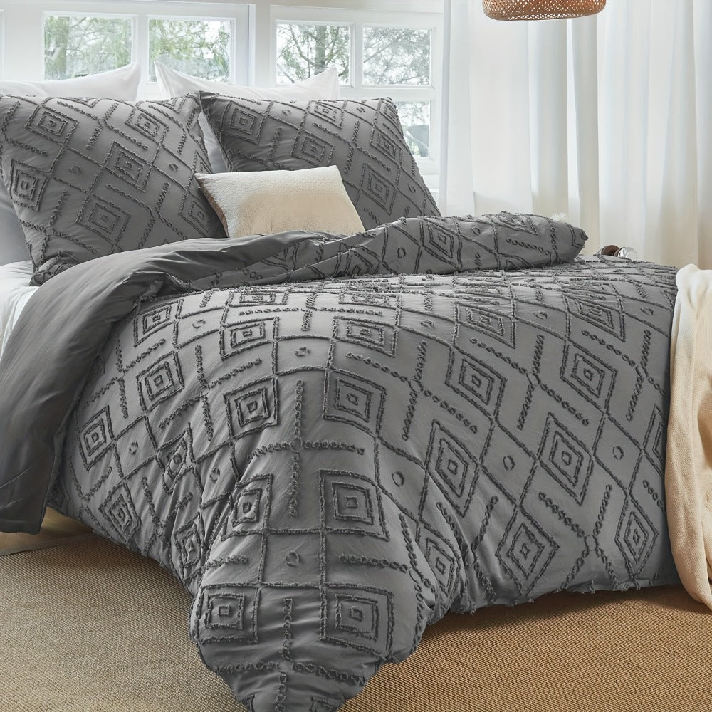 Juego de edredón con funda de almohada jacquard bohemio de 2/3 piezas, suave, agradable para la piel, cómodo, transpirable, lavable a máquina con cierre de cremallera, universal para las cuatro estaciones, fácil, lujoso, adecuado para dormitorios, habitac