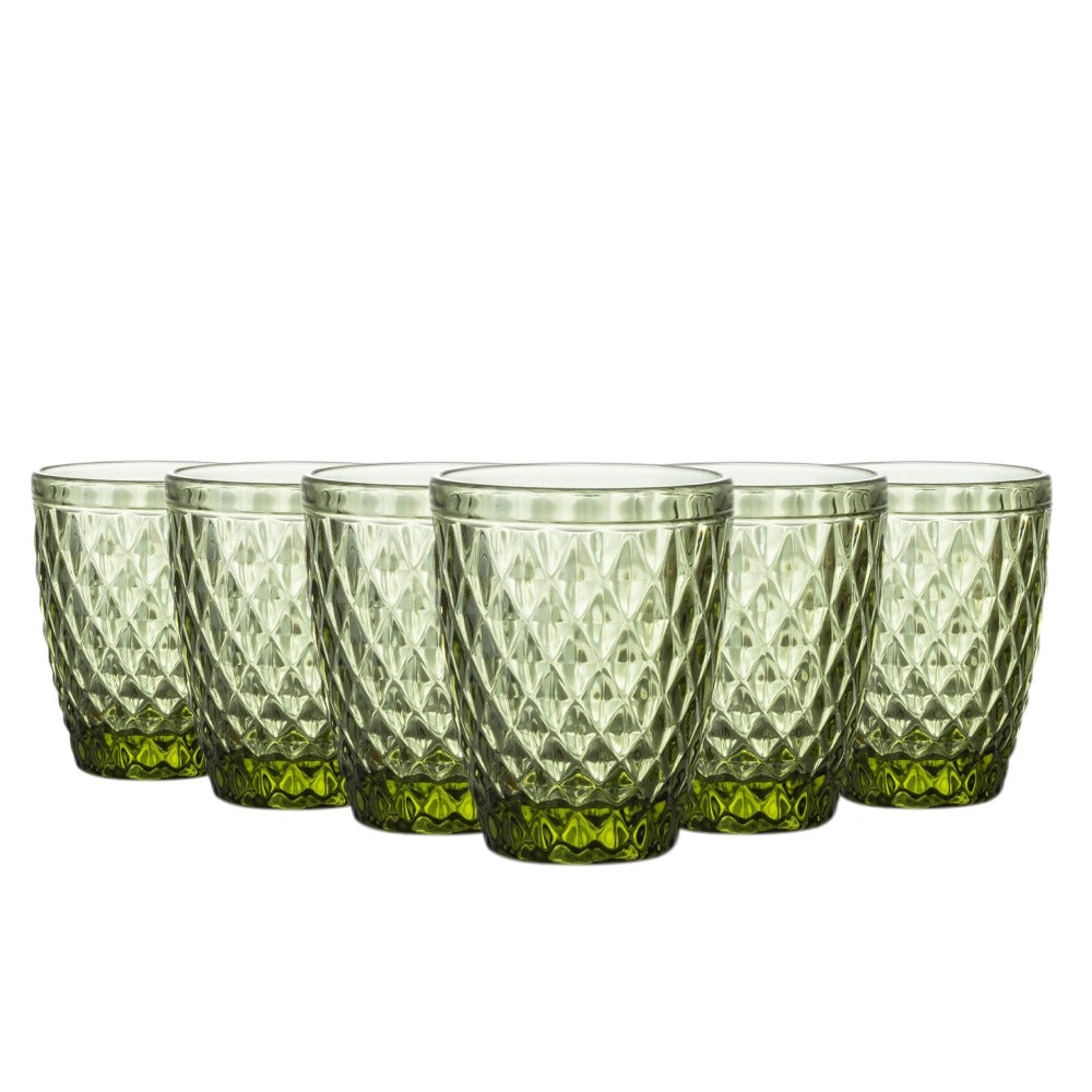TRESV Set de 6 Vasos de Cristal 250ml | Diseño de Diamante Elegante | Aptos para Lavavajillas | Vidrio Sin Plomo para Agua y Refrescos