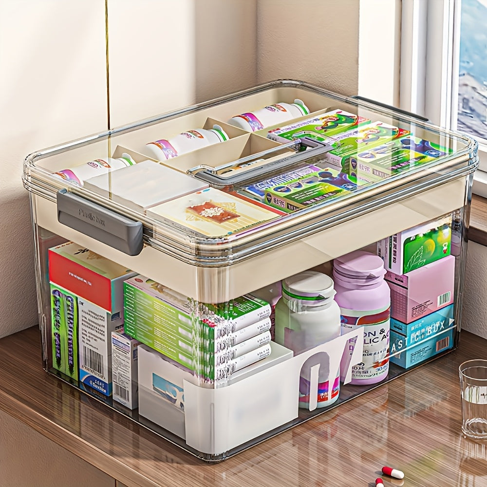 Organizador Médico de 3 Niveles - Caja de Almacenamiento de Medicina Familiar de Gran Capacidad con Cierre Seguro a Presión, Diseño Portátil Resistente para Hogar/Viajes/Oficina, Regalo Esencial Ideal para la Salud y la Seguridad
