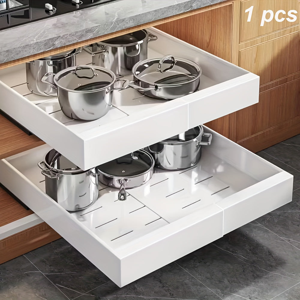 1 unidad de cajón telescópico, estantes de almacenamiento extraíbles y expandibles, ancho ajustable (31.5-52 cm), no requiere perforación para la instalación, adecuado para película adhesiva, diseñado para gabinetes de cocina y baño