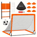 El conjunto de porterías de fútbol incluye 2 porterías negras, una pelota de fútbol tamaño 4, una bomba de aire, una escalera de agilidad y conos marcadores
