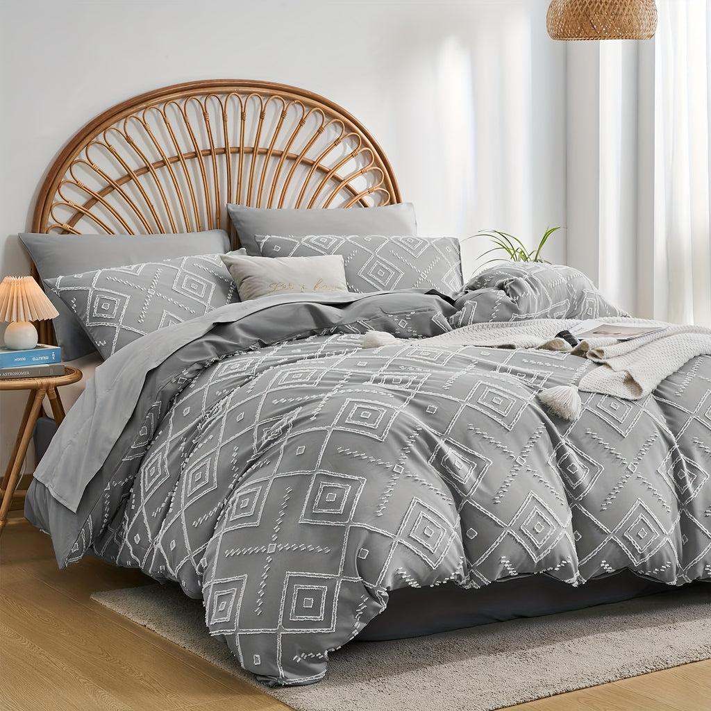 Juego de edredón con funda de almohada jacquard bohemio de 2/3 piezas, suave, agradable para la piel, cómodo, transpirable, lavable a máquina con cierre de cremallera, universal para las cuatro estaciones, fácil, lujoso, adecuado para dormitorios, habitac