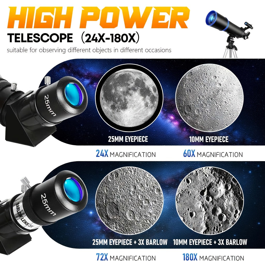 Telescopio refractor de 80 mm para observación de estrellas y luna | diseño funcional