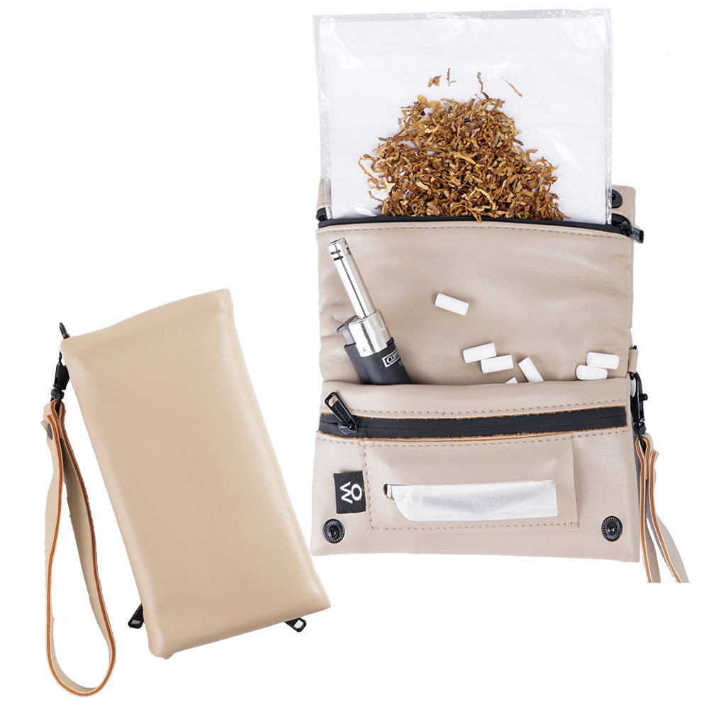 Pitillera tabaco de liar hombre y mujer tabaquera de cigarillos de PU y tela material hidrófugo forro impermeable con asa de mano
