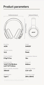 Auriculares Bluetooth | Auriculares inalámbricos supraaurales Acer Ohr559, sonido estéreo de alta fidelidad de baja frecuencia, reducción de