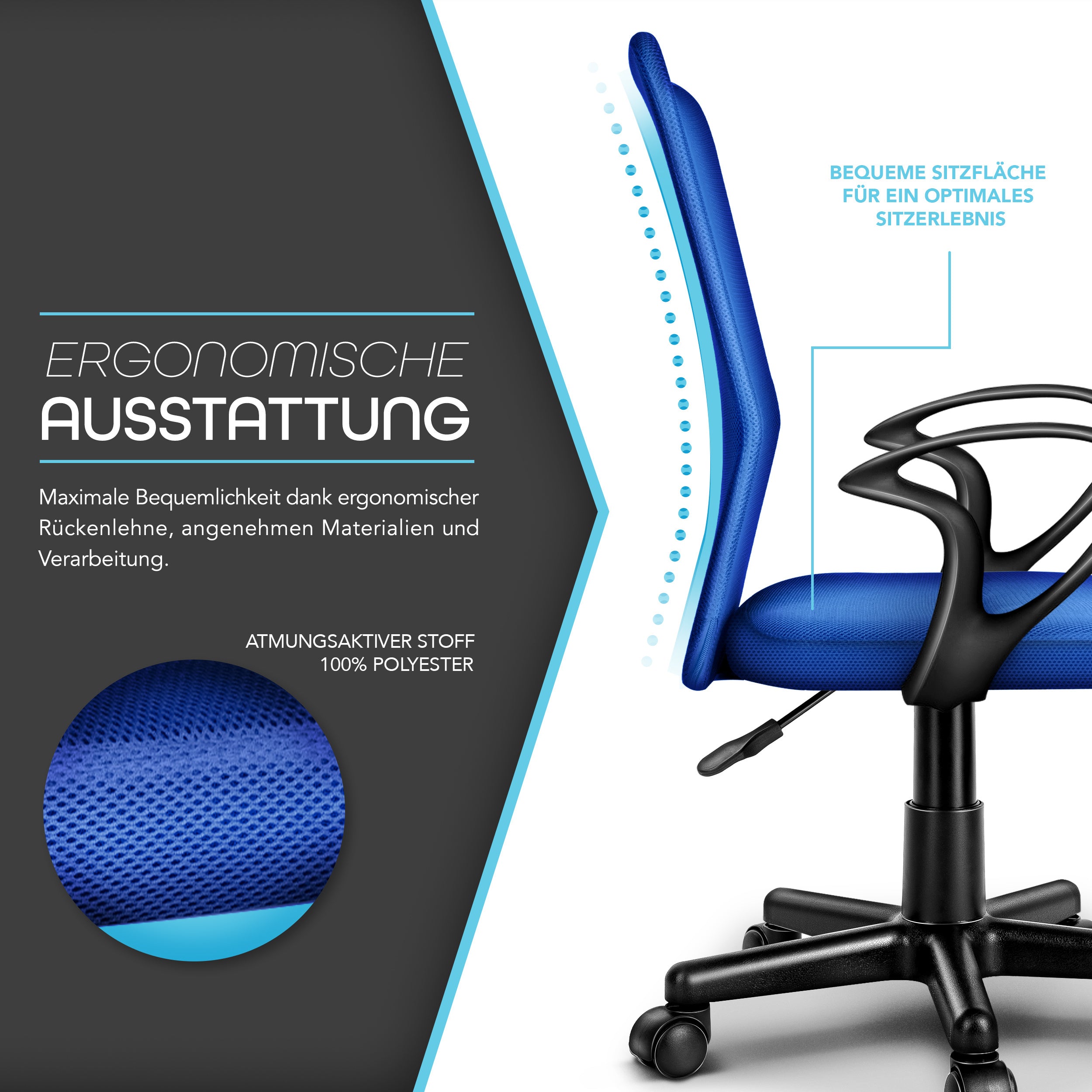 Silla de Oficina TRESKO® con Reposabrazos, Altura Ajustable Continua | Silla Giratoria de Malla Transpirable | Silla de Escritorio con Ruedas de Plástico Ligeras, Superficie Acolchada, Ajuste Ergonómico | Silla de Ordenador Ideal para Oficina en Casa, Hab