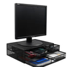 Soporte para monitor con almacenamiento y cajones extraíbles | organizador de escritorio con bandejas y base antideslizante 40x12x30 cm