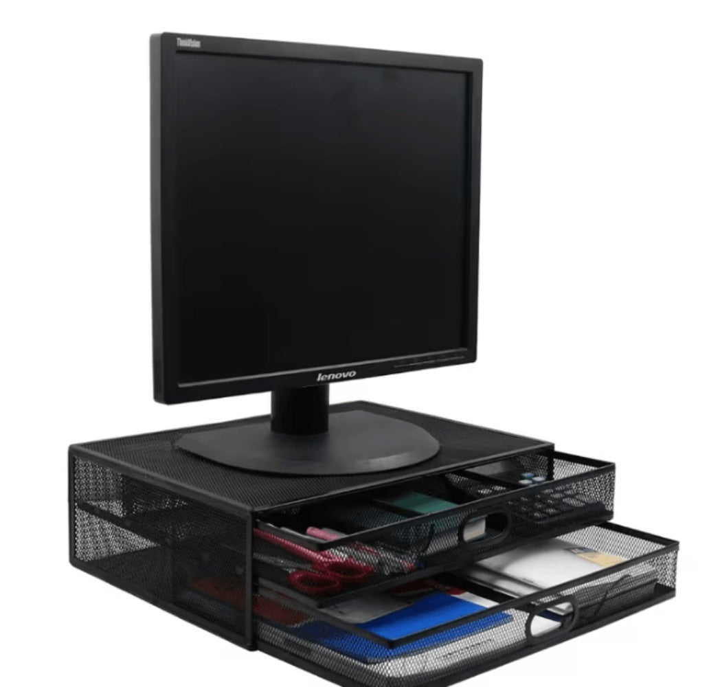 Soporte para monitor con almacenamiento y cajones extraíbles | organizador de escritorio con bandejas y base antideslizante 40x12x30 cm