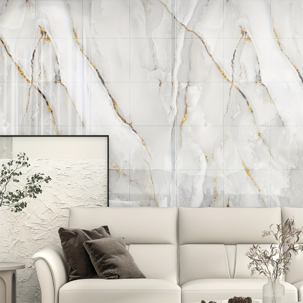 50/20/10 piezas Azulejos de pared autoadhesivos con efecto mármol, Adhesivos de pared de espuma de vinilo, Papel tapiz mural con patrón dorado fácil, Fácil de limpiar y cortar, Adhesivos de pared duraderos, para renovación de baño, sala de estar, cocina,