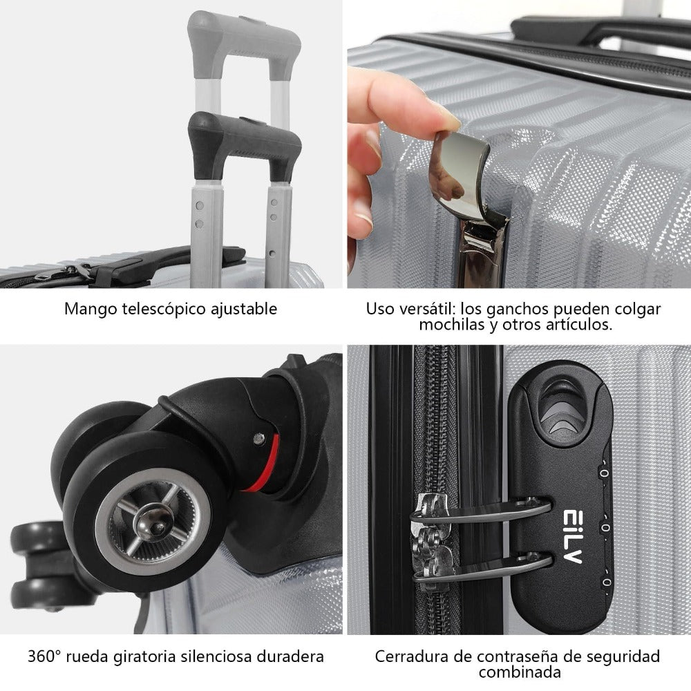 Maletín de Cabina con Múltiples Especificaciones Opcionales, Equipado con Ruedas Desmontables de 360°, Gancho Lateral Práctico y Cerradura de Combinación, Ligero y Resistente, en Gris Claro: La Opción Ideal para Viajes en San Valentín.
