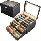 Organizador de gafas de sol, organizador de almacenamiento de gafas de sol, estuche con tapa de cristal para gafas, organizador con cerradura, caja expositora de gafas para mujer y hombre (negro)