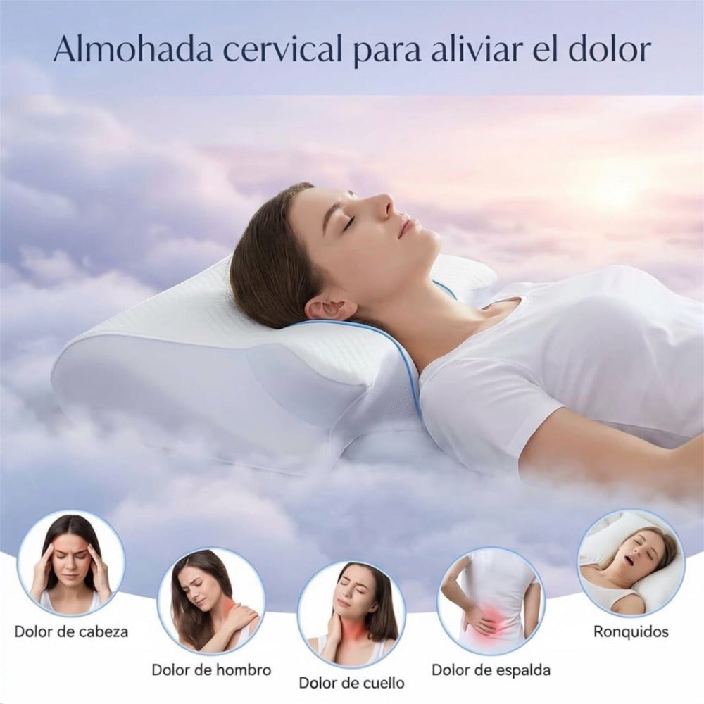 Almohada Cervical, 2 en 1 Almohada Ergonómico Espuma de Memoria Almohada para Soporte de Cabeza/Cuello/Hombro, Relajación y Alivio del Estrés, 60x40x12/14cm