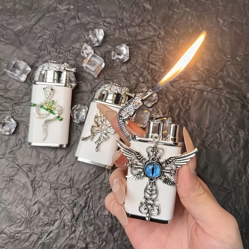 Encendedores recargables | Encendedor de Cocodrilo Hecho a Mano con Doble Llama Recta a Prueba de Viento, Inflable, de Alto Valor y Alta Gama
