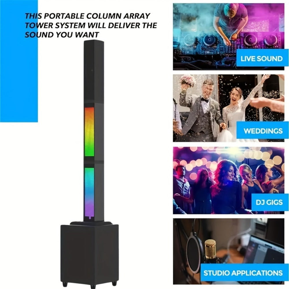 Sistema de megafonía portátil Active Powered Column Line Array, altavoz sin varillas con subwoofer, sistema de sonido de altavoz TWS, altavoz de audio sin varillas tipo división con mezclador de 3 canales, altavoces inalámbricos potentes y ruidosos, luces