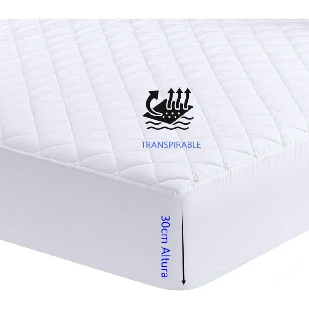 Protector de colchón acolchado extra grueso | Elástico ajustable hasta 30 cm, lavable a máquina, juego de cama liso (funda de almohada no incluida)