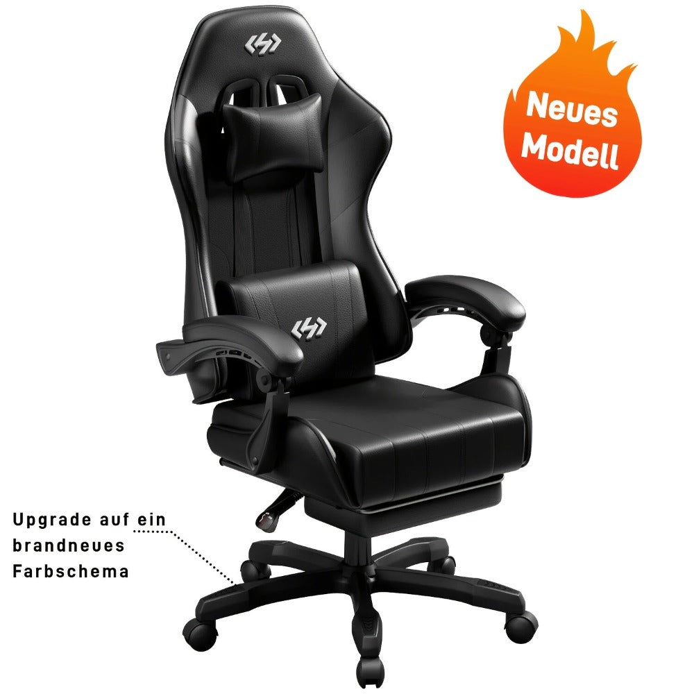 Silla de gaming ergonómica con inclinación ajustable y reposapiés, silla de oficina con reposacabezas y soporte lumbar, hecha de material duradero, ideal para trabajo y ocio