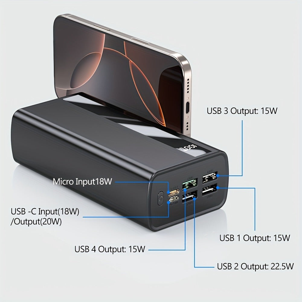 40000mAh Power Bank Cargador Portátil - Soporte PD 22.5W y QC4.0 Carga Rápida con 2 Cables de Salida Integrados y Pantalla LED para iPhone, Teléfonos Android y la Mayoría de Dispositivos Electrónicos