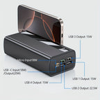 40000mAh Power Bank Cargador Portátil - Soporte PD 22.5W y QC4.0 Carga Rápida con 2 Cables de Salida Integrados y Pantalla LED para iPhone, Teléfonos Android y la Mayoría de Dispositivos Electrónicos