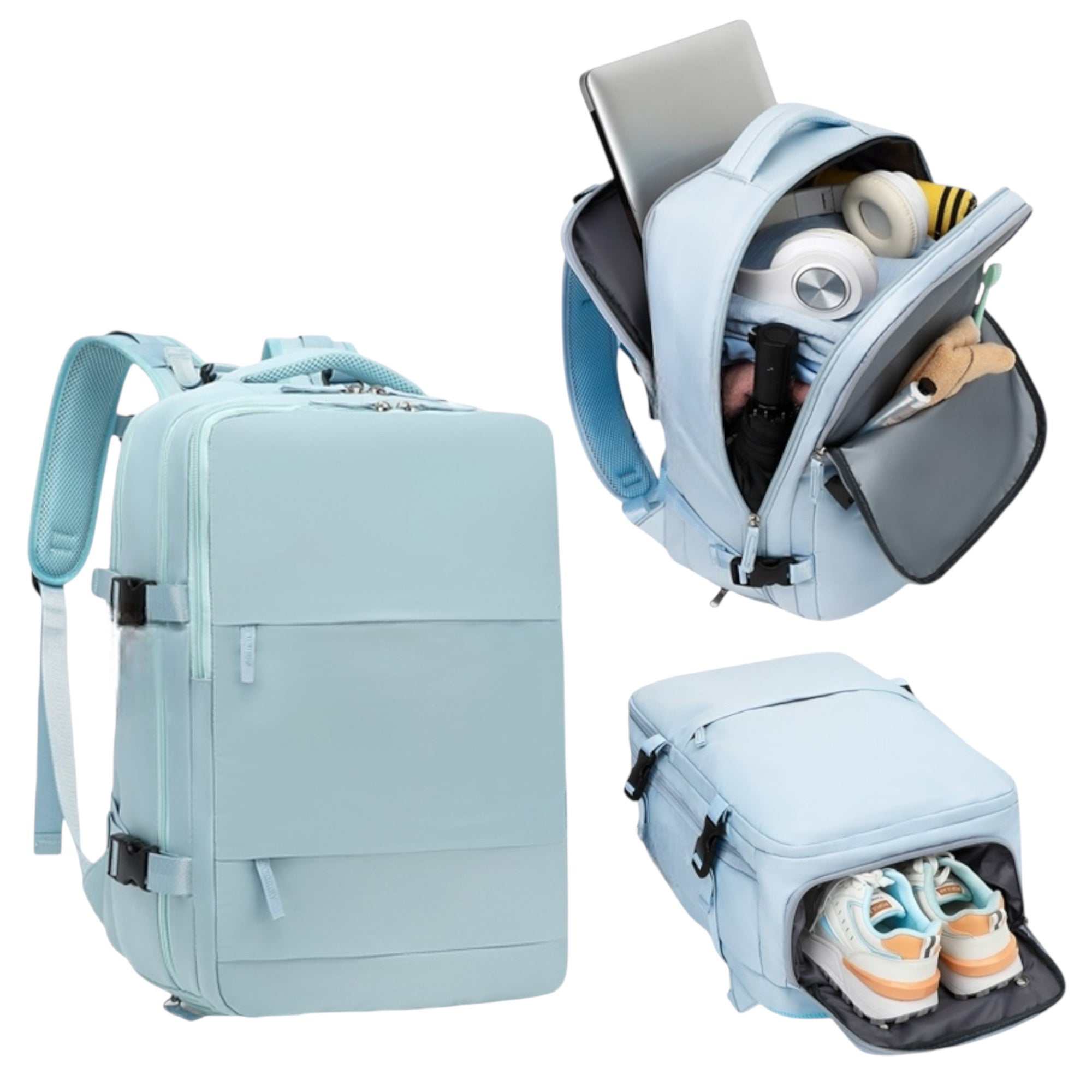 Mochila de Viaje para Cabina de Avion 45x30x20 para Vuelo Barato Equipaje de Mano y Espaciosa con Compartimento para Zapatos y Mochila Antirrobo Multifuncional para Viajes 2210.