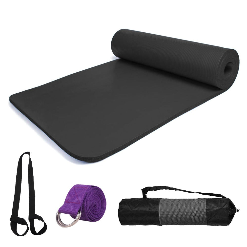 Esterilla de Yoga y Pilates 10mm Mat Antideslizante Con Correa y Bolsa de Transporte 183mm x 61mm Colchoneta Gruesa y Plegable Hombre/Mujer - Gimnasia, Fitness y Ejercicios - Gimnasio en Casa