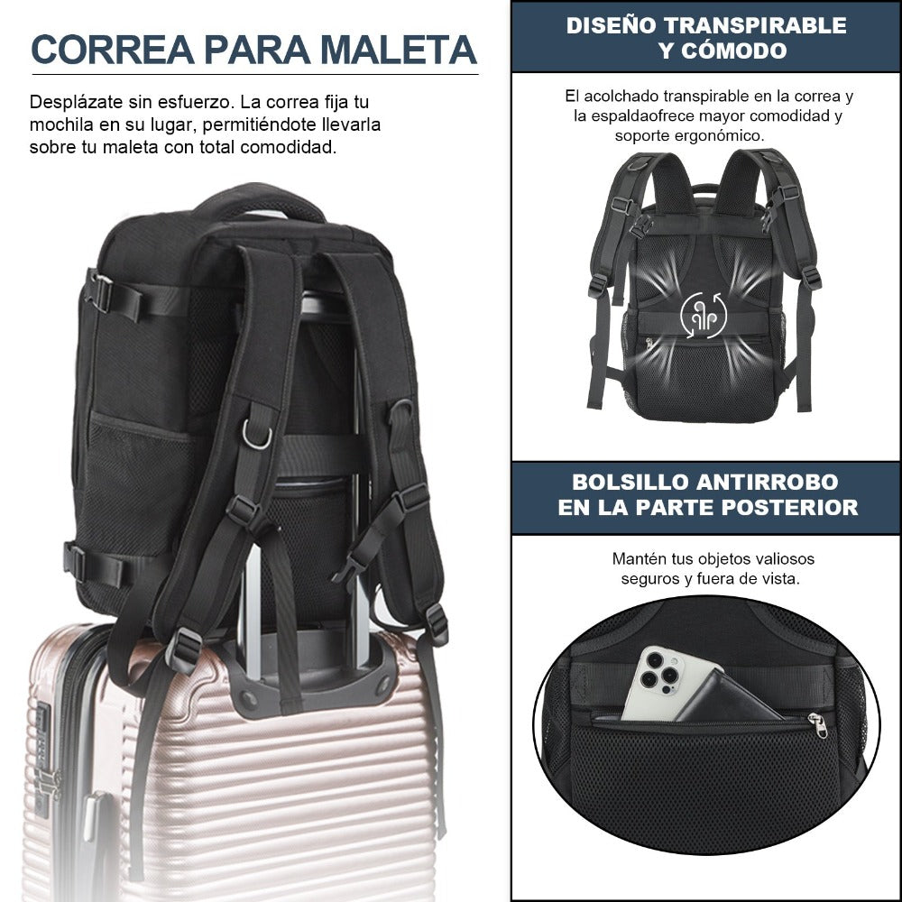 Mochila Viaje Cabina Avion 40x20x25cm con Bolsillo Oculto Antirrobo