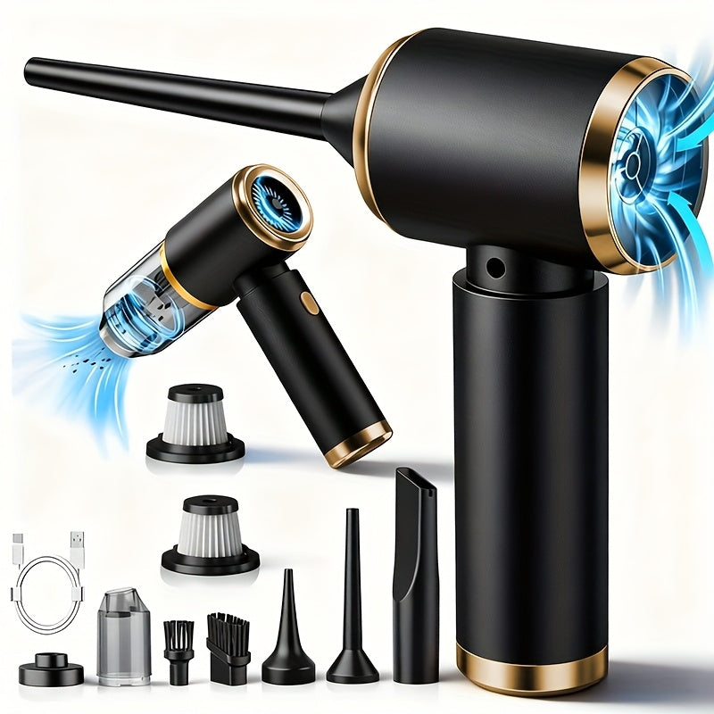 Aspiradora de mano inalámbrica, aspiradora doméstica, diseño ligero, con función de soplado y succión, carga USB, viene con varios accesorios, adecuada para limpiar polvo, migas de snacks, pelo, apta para sofás, alfombras, escritorios y escaleras.