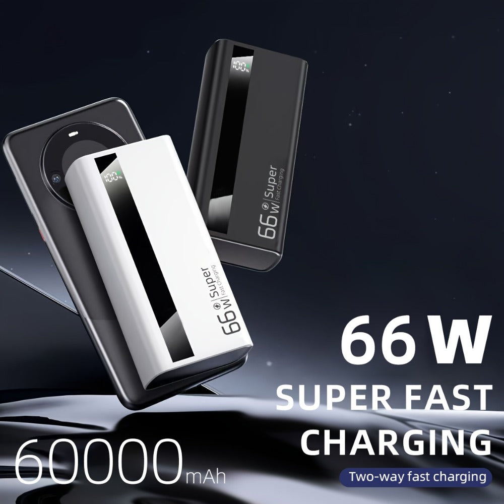 Un cargador portátil de 60000 mAh con capacidades de carga rápida, que cuenta con una pantalla digital inteligente, fabricado con tecnología de polímero de litio, ofrece una alta capacidad para cargar varios dispositivos al mismo tiempo, perfecto como reg