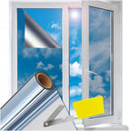 Película de aislamiento térmico y protector solar para ventanas con kit de instalación, 300 x 75 cm, efecto espejo veneciano, color plateado, reducción de deslumbramiento, bloqueo de rayos UV, revestimiento antiarañazos, resistente a la intemperie, autoad