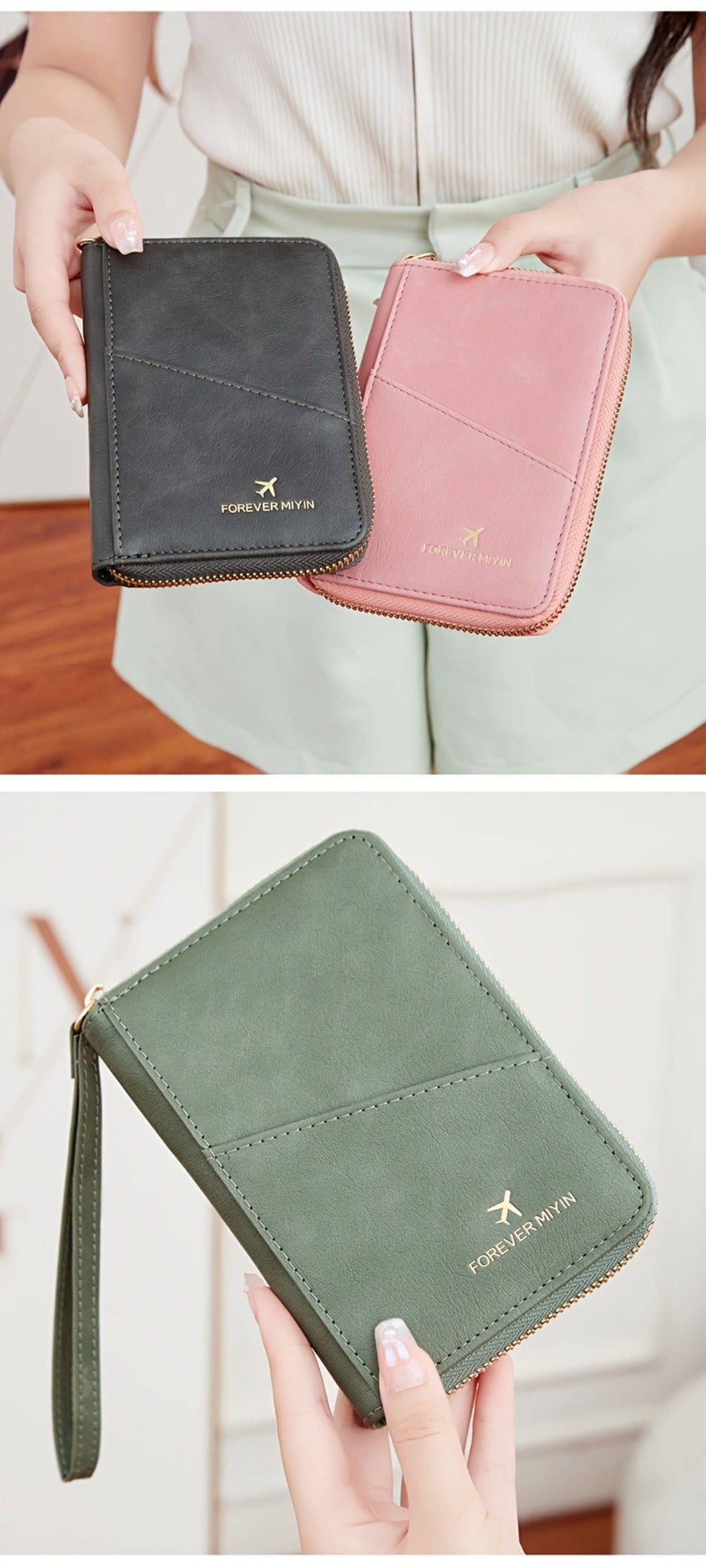 Portapassaporte RFID con cremallera y correa de muñeca, bolsa de almacenamiento multifuncional portátil para viajes, pasaporte y documentos, tarjetero