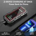 Arrancador de coche de 12V, arrancador de coche portátil, 9500A de pico, potenciador de batería de coche, banco de energía cargador de teléfono móvil, luz LED, pantalla digital LCD (apto para todos los motores de gasolina o diésel de 10.0L)