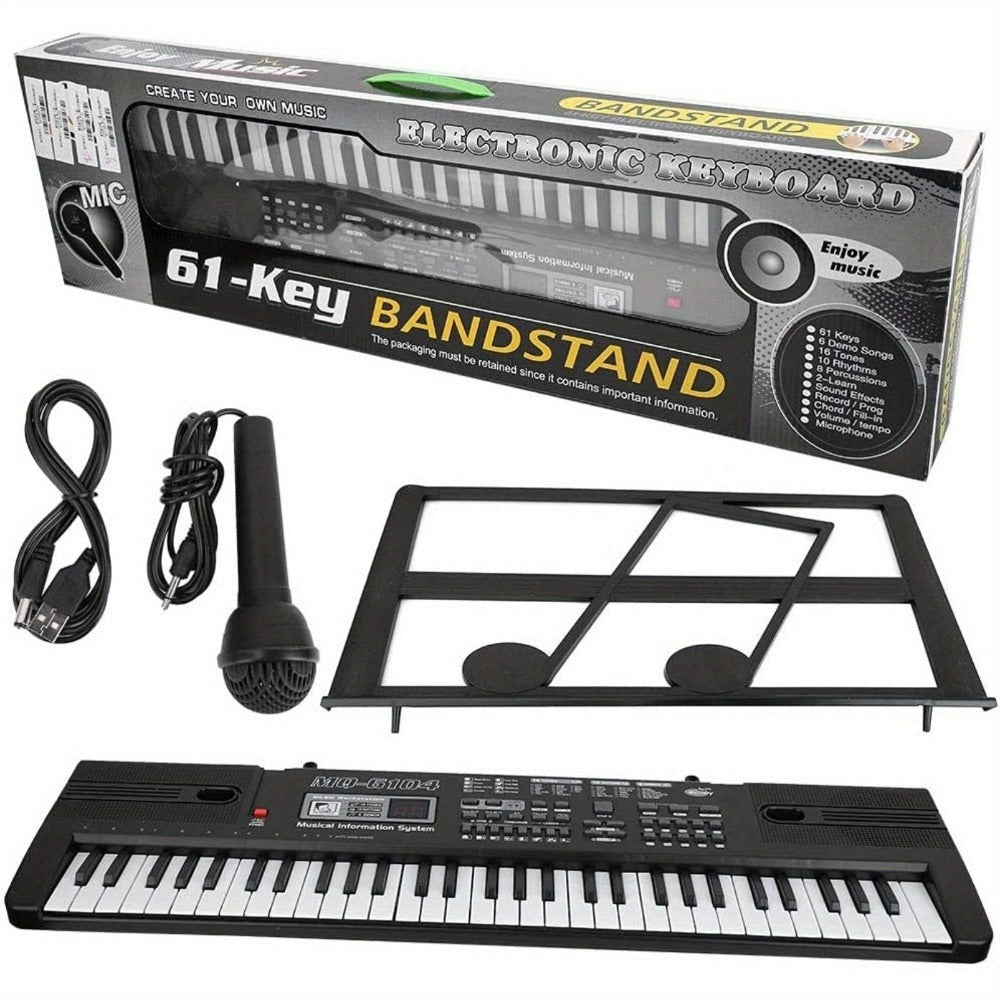 Teclado de Piano Digital de 61 Teclas con Micrófono, Teclado de Piano Musical Portátil, Teclado Electrónico Multifuncional, Instrumento Musical de Teclado para Piano, Regalos de Cumpleaños para Principiantes (Con Pantalla LCD)
