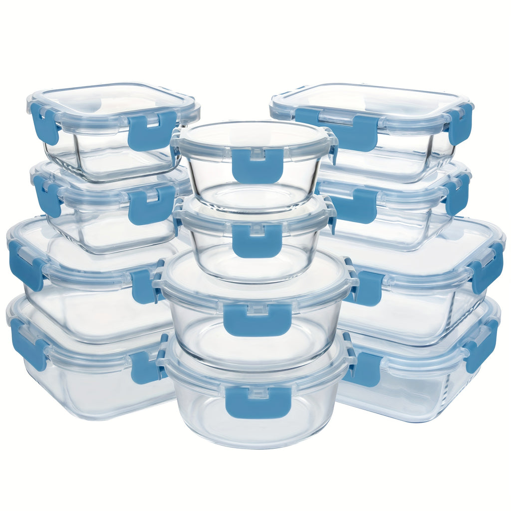 12 Paquete de Contenedores de Vidrio para Alimentos con Tapas Herméticas de Cierre a Presión - Contenedores Rectangulares para Preparación de Comidas, Aptos para Microondas y Lavavajillas, Diseño Apilable y Ahorrador de Espacio para Almacenamiento de Alim