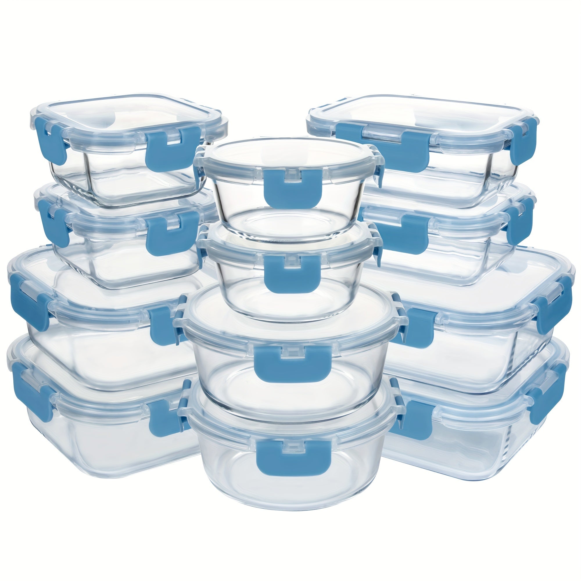 12 Paquete de Contenedores de Vidrio para Alimentos con Tapas Herméticas de Cierre a Presión - Contenedores Rectangulares para Preparación de Comidas, Aptos para Microondas y Lavavajillas, Diseño Apilable y Ahorrador de Espacio para Almacenamiento de Alim