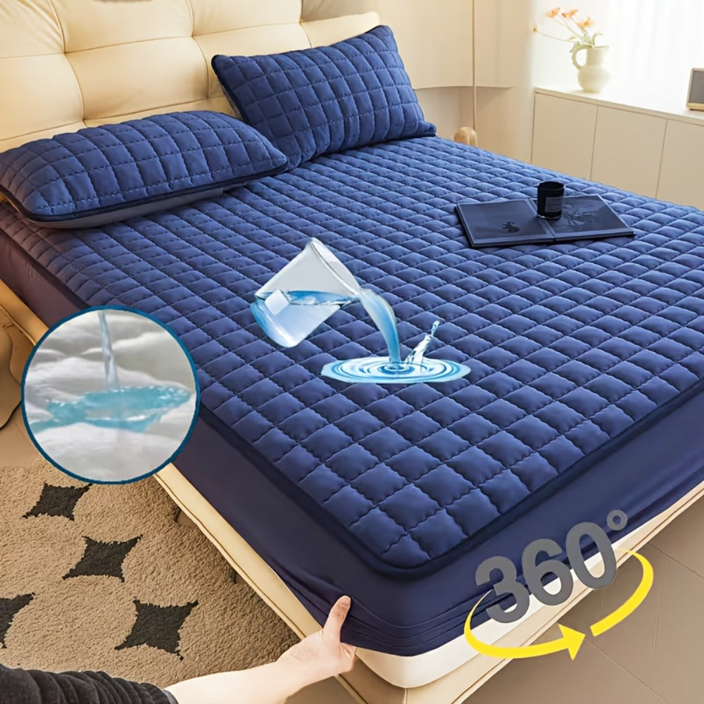 1 pieza Protector de colchón impermeable de alta calidad, sábana bajera ajustada, fabricada con tecnología de gofrado Soundwave, cubrecama suave y cómodo, lavable a máquina, apto para dormitorios, hoteles, residencias estudiantiles, fundas de almohada y r