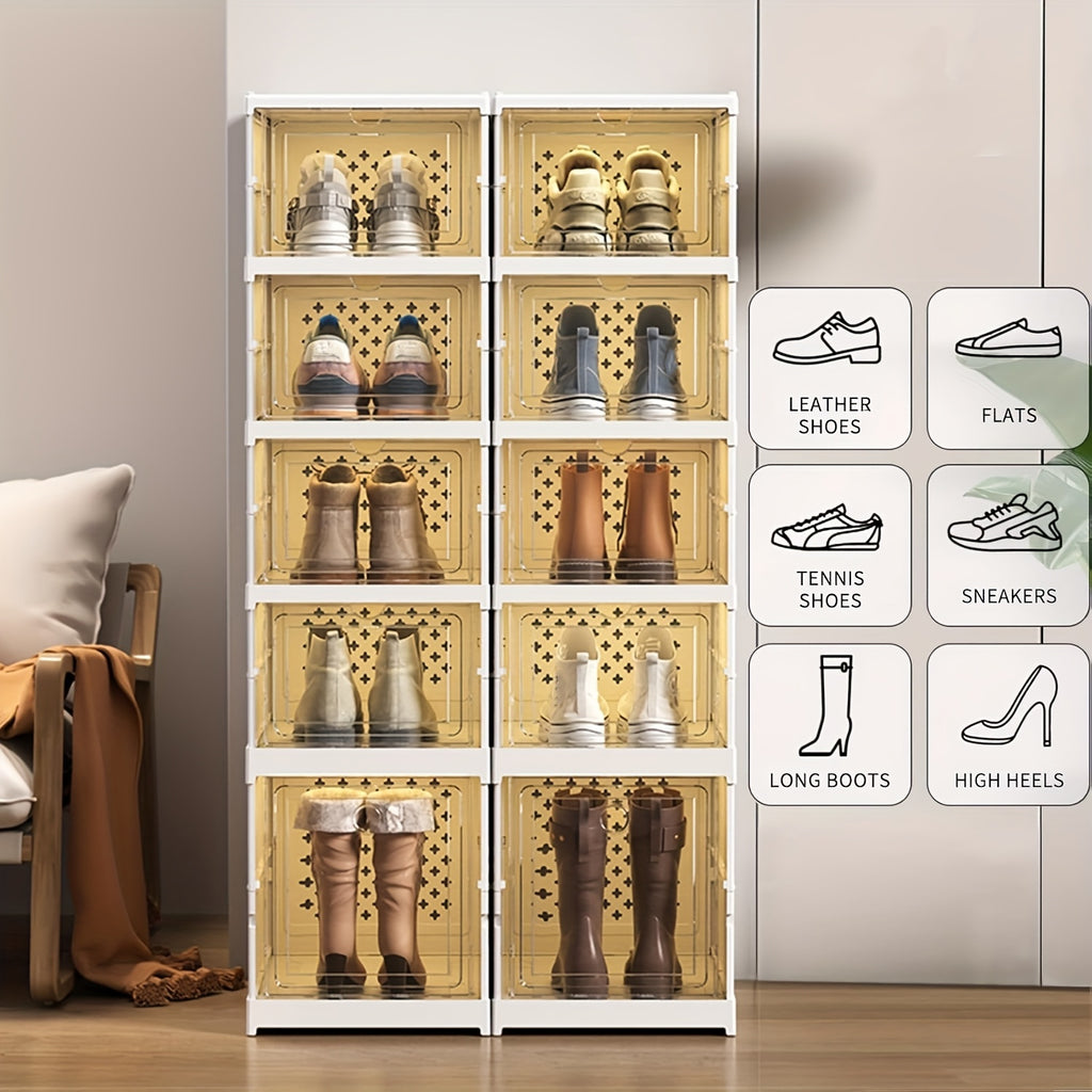 Contenedores de almacenamiento de zapatos de seis niveles, organizador de zapatos de plástico, plegable y apilable, ideal para armarios y entradas, organizador de almacenamiento de zapatos - No necesita ensamblaje, organizador de zapatos de varios niveles