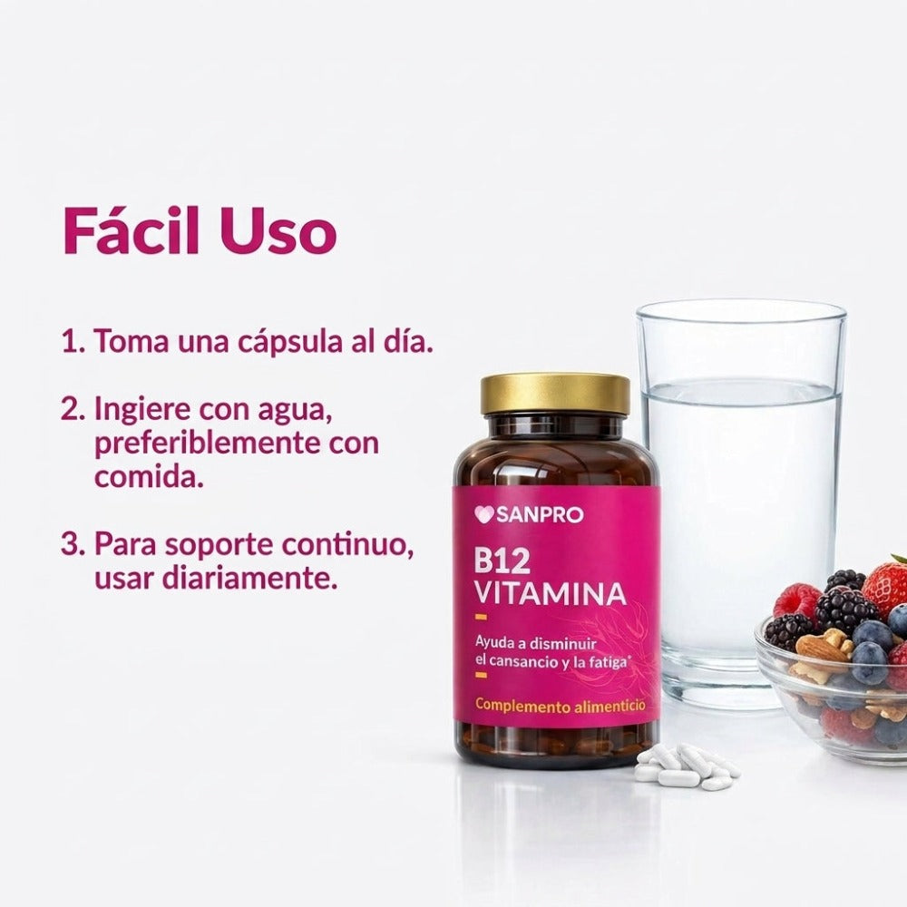 Vitamina B12 1000µg Alta Dosis | 60 Cápsulas Veganas - Sin OGM | Cianocobalamina Alta Absorción | San Pro