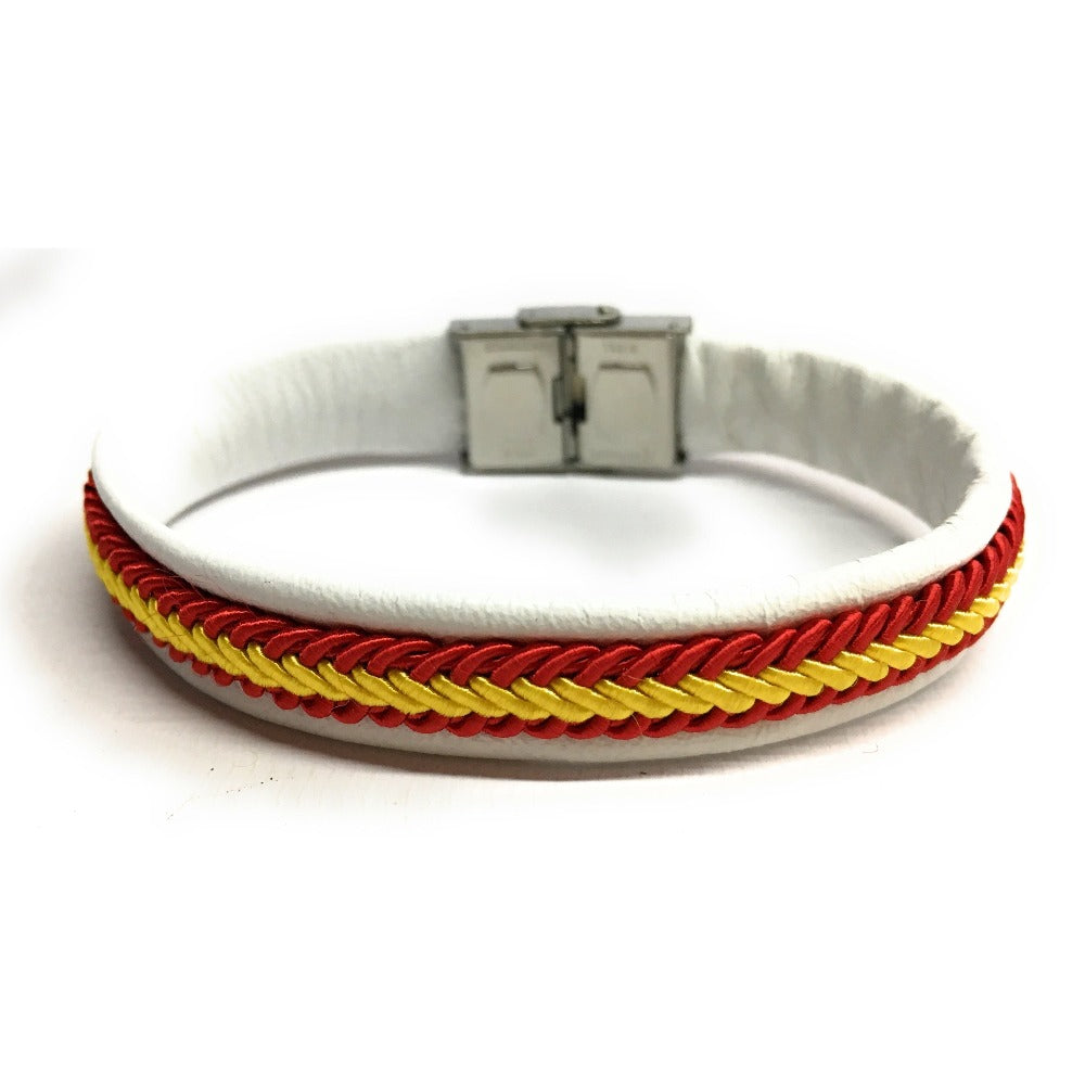 Pulsera De Piel Bandera De España (Hecho a Mano) | Complementos de Moda Unisex para Hombres y Mujeres de Estilo Atemporal y Elegante | Regalos Originales y Exclusivos