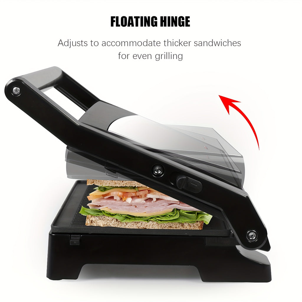 Tortera para Parrilla, Prensa para Paninis y Sándwiches, Placas de Doble Parrilla, Parrilla de Contacto Abierta a 180°, 1000 Watts, Superficie Antiadherente, Asas Resistentes al Calor