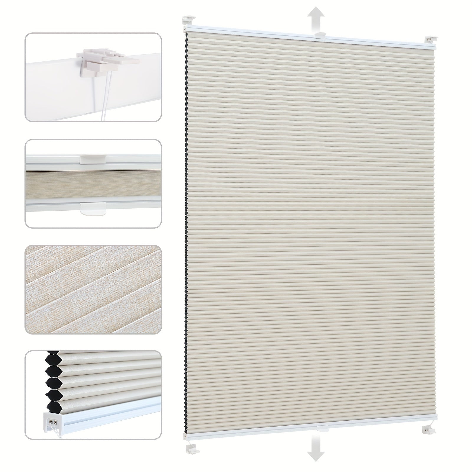 Cortina Celular Sekey Tipo Panal de Abeja, Totalmente Opaca, No Requiere Perforación, Persiana de Privacidad con Tira de Aluminio, Diseño de Clip, Doble Opción de Filtrado de Luz (Clara y Oscura), Incluye Instalación