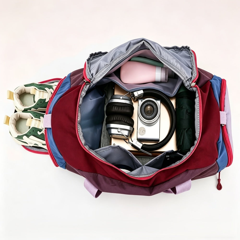 Bolsa de viaje deportiva de gran capacidad, estilo minimalista, tela resistente al desgarro, diseño de separación para seco y húmedo, compartimento principal espacioso, compartimento independiente para zapatos, adecuada para deportes al aire libre, fitnes