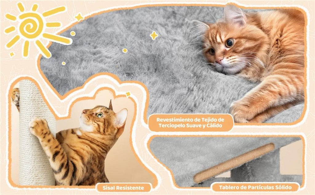 Costoffs Árbol de Gato con Plataforma de Altura de 87 Cm Árbol de Escalada con Cueva Cesta Postes de Sisal