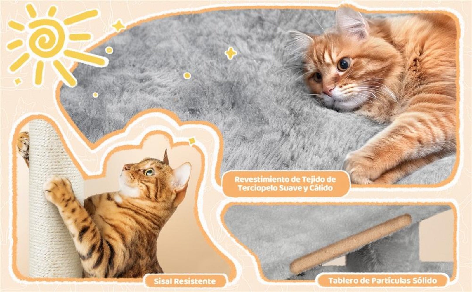 Costoffs Árbol de Gato con Plataforma de Altura de 87 Cm Árbol de Escalada con Cueva Cesta Postes de Sisal