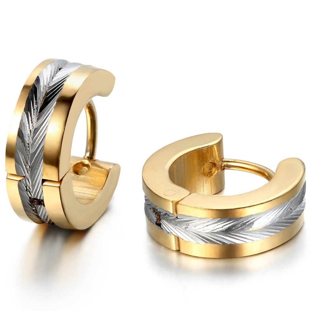 Jewelrywe Aros Pequeños Clásicos Acero Inoxidable Bicolor Aros Huggie Pendientes de Botón para Hombres y Mujeres