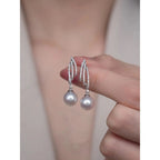 Pendientes de plata esterlina 925 para mujeres con perla de agua dulce – Elegantes pendientes colgantes de circonita, diseño moderno, ligeros y amigables con la piel, regalo de joyería para mujeres