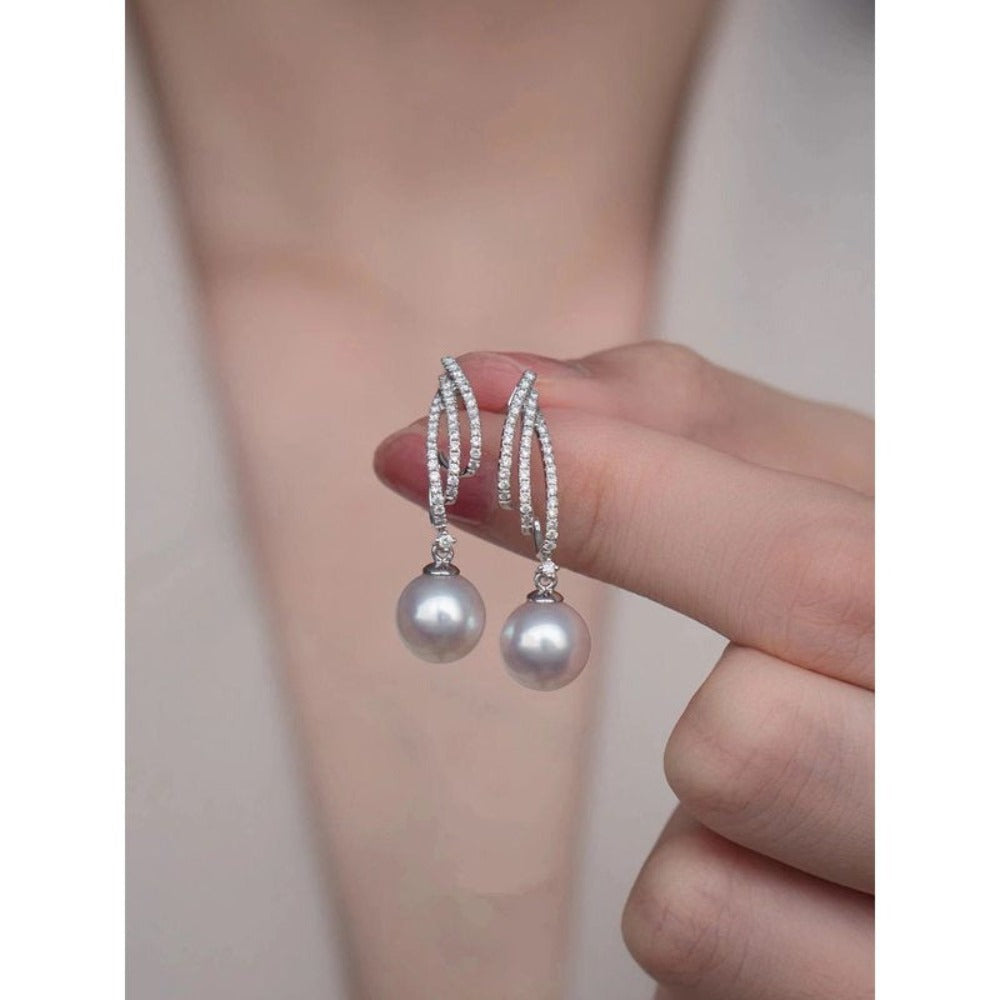 Pendientes de plata esterlina 925 para mujeres con perla de agua dulce – Elegantes pendientes colgantes de circonita, diseño moderno, ligeros y amigables con la piel, regalo de joyería para mujeres