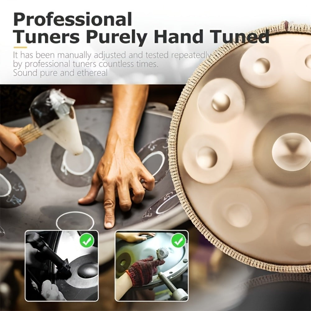 Tambor de Lengüeta de Acero de 22 Pulgadas con 10 Notas Afinadas 440Hz, Estilo Hand-Pan, para Relajación, Meditación, Práctica de Música Yoga, Incluye Baquetas y Bolsa de Transporte