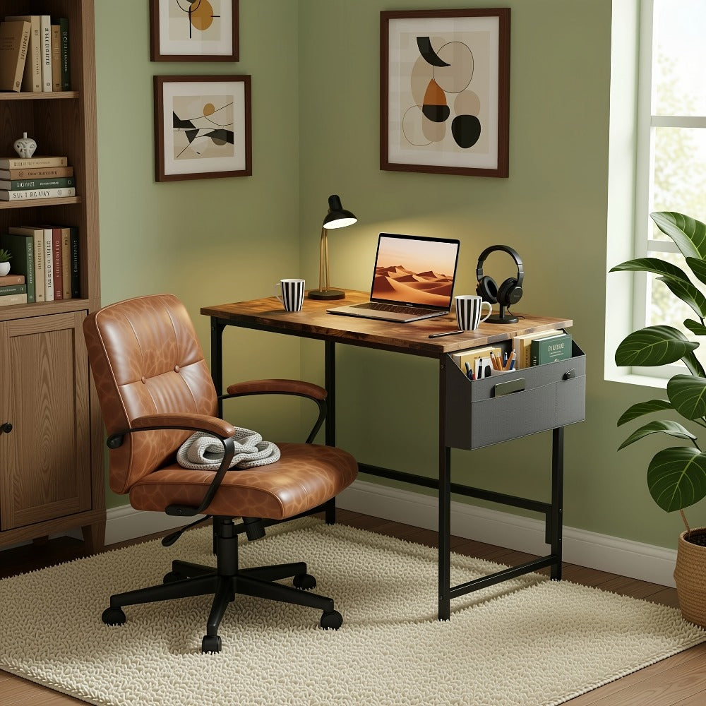Escritorio, Escritorio para Computadora, Mesa Pequeña, 100 X 48 X 72 Cm/40X19X28In, Mesa de Oficina con Bolsa de Almacenamiento, Mesa para PC para Oficina, Estudio, Dormitorio, Estructura de Metal, Moderno y Fácil
