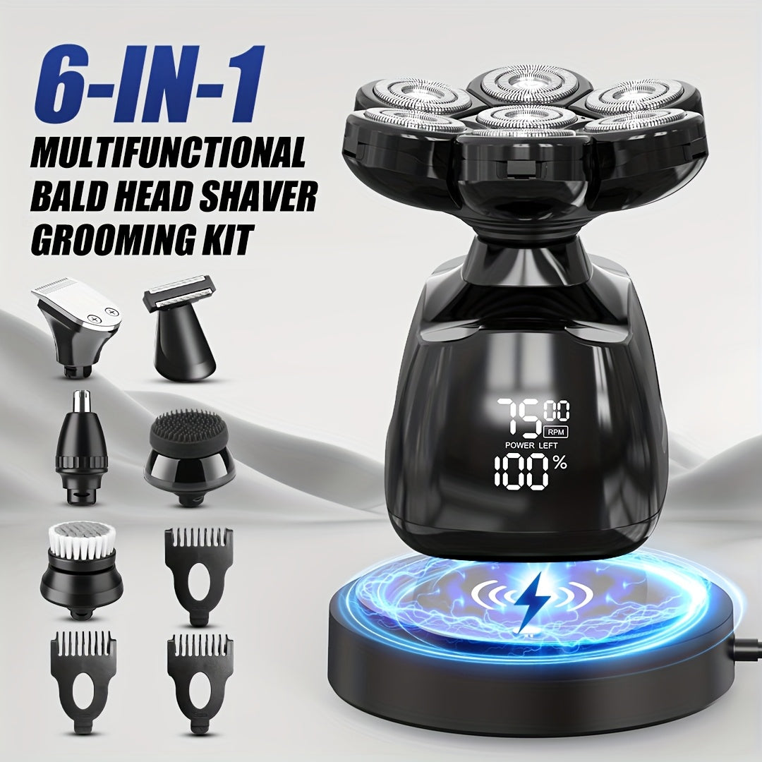 Máquinas de afeitar para cabeza para hombres calvos, 7D magnéticas, afeitadora eléctrica para cabeza de hombre con pantalla LED, carga inalámbrica tipo-C, 6500-9200 RPM, afeitado de contorno 360° para hombres